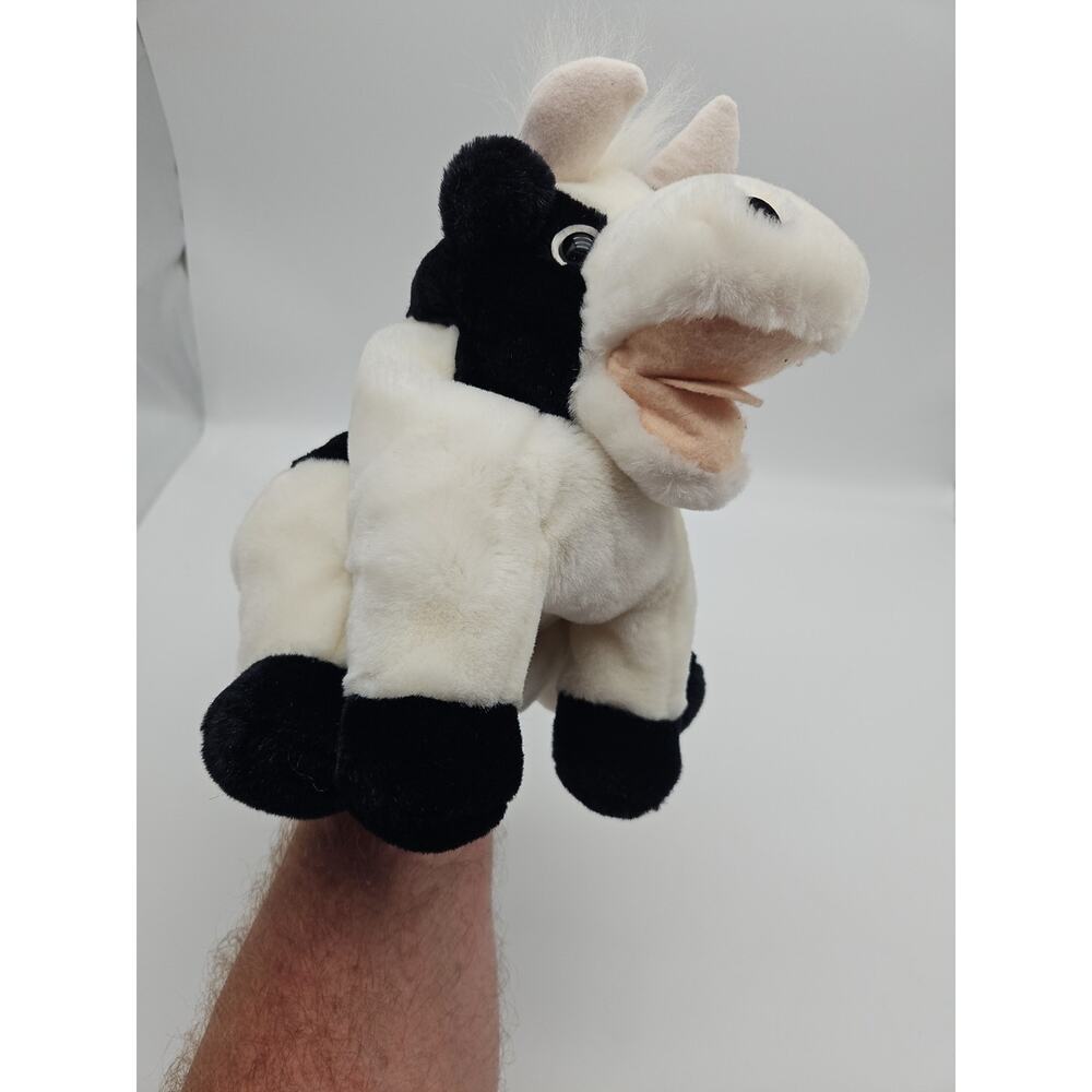 Vintage 1995 Cow Hand Puppet Plush Caffey Black White 11"‎ Happiness Always Zoo